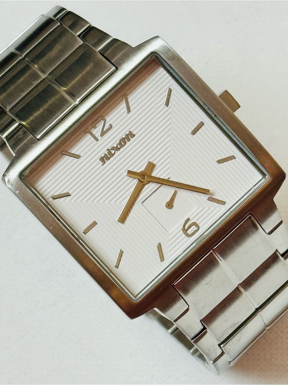 Nixon The District Men's 7.25" MAX Silver Stainless Square Watch White Dial